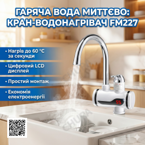 Проточний водонагрівач FM227 з LCD-дисплеєм бічне під'єднання