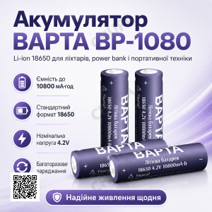 Акумулятор 18650 BAPTA BP-1080 10800mAh 4.2V Li-Ion для ліхтарів, електроніки та power bank