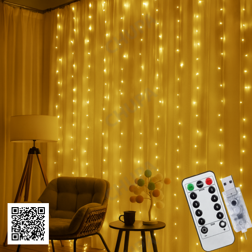 Новогодняя яркая USB гирлянда-штора на 200 LED 3х2 м и 10 нитей SFK-43 Теплый белый