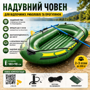 Надувная двухместная лодка JR-2200 / Лодка надувная 2 х-местная +подушка, насос, весла 180/98см