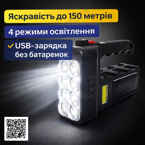 Акумуляторний ручний світлодіодний ліхтарик HX-8W з COB-підсвіткою, USB зарядкою й декількома режимами світіння