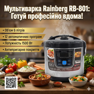 Многофункциональбная универсальная мультиварка 6л, 1500W, 12 программ, Rainberg RB-801 / Мультиварка