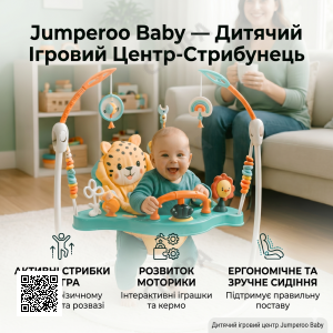 Дитячий ігровий центр-стрибунець Jumperoo: інтерактивний музичний центр 360° з регулюванням висоти та світловими ефектами Зелений