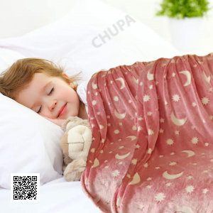 Светящийся в темноте плед одеяло BLANKET Розовый цвет 120х165 см плюшевое покрывало со звездами день/ночь