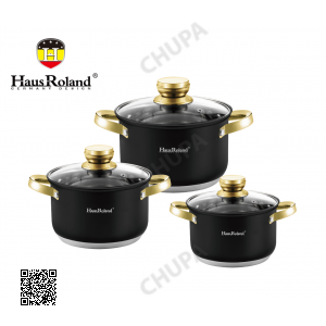Набір каструль Haus Roland HR131-6, 3 шт. з неіржавкої сталі 2,9/3,9/5,1 л. Чорний (HR131-6)