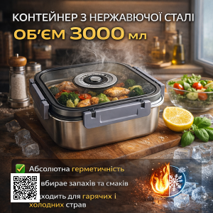 Контейнер пищевой из нержавеющей стали с герметичной крышкой 3000 мл 20687-15 A, серый