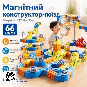 Магнитный конструктор поезд Magnetic DIY Rail Car / Детский конструктор / Магнитная железная дорога для детей