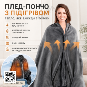 Плед с подогревом 150×85см (3 режима), 40-60°C, LY-751 от USB, Серый / Электроодеяло / Одеяло с подогревом
