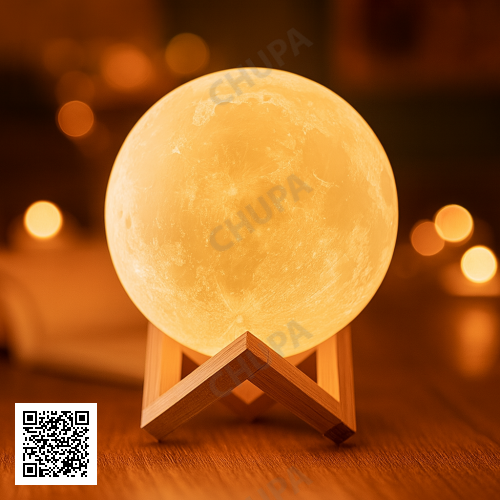 УЦІНКА! Світильник-нічник 3D шар Місяць Moon Lamp на дерев'яній підставці 15 см (Плохе паковання 3301)