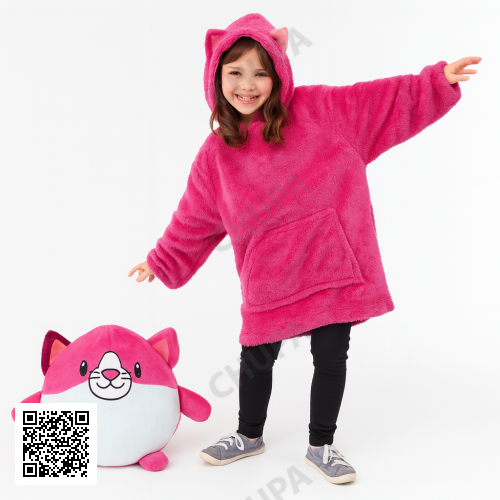 Детский плед-толстовка Huggle Hoodie «Сладкая мечта» (розовый) — мягкий флисовый худи с капюшоном и рукавами