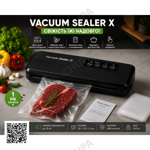 Вакууматор побутовий для продуктів їжі Vacuum Sealer X Pro 110W 60 кПа вакууманий пакувальник автоматичний