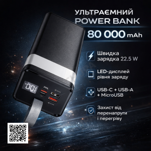 Power Bank Awei J86 80000 mAh – потужний портативний зовнішній акумулятор з швидкою зарядкою