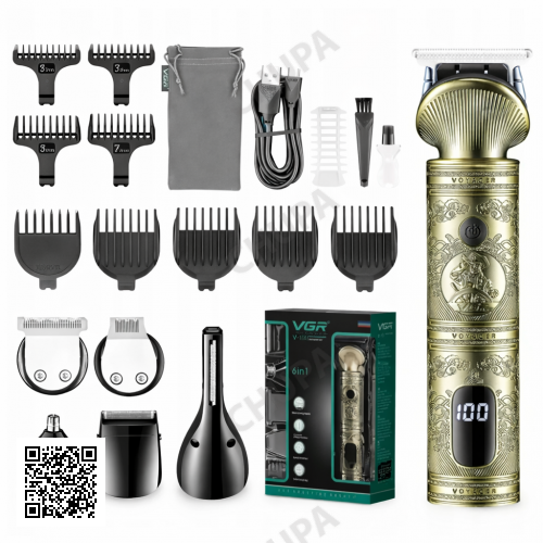Акумуляторна машинка для стриження 6в1 з USB, VGR V-106/Набір для стриження волосся й бороди/Viummer