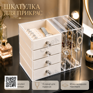 Скринька для зберігання ювелірних прикрас XL-1831/Прозора полиця для ювелірних виробів великої місткості