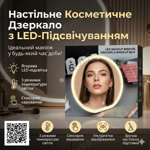 Настільне косметичне дзеркало для макіяжу з LED-підсвіткою XL-1646