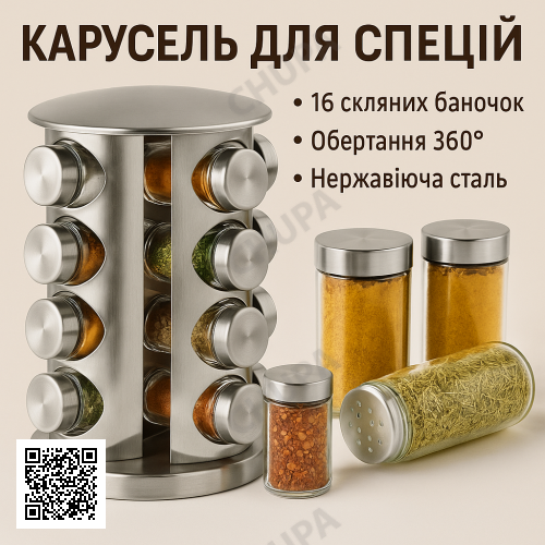УЦІНКА! Набір для спецій Spice carousel, 16 ємностей (баночок) (Плохе паковання 3356)