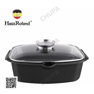Сковорода-смаження Haus Roland HR145-1, 32 см, алюмінієва, 7,6 л, з кришкою. Чорний (HR145-1)