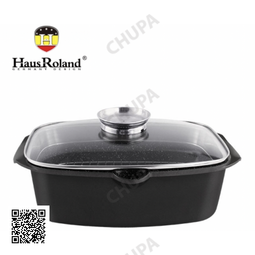 Сковорода-смаження Haus Roland HR145-1, 32 см, алюмінієва, 7,6 л, з кришкою. Чорний (HR145-1)