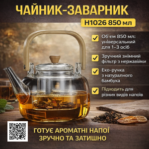 Чайник-заварник H1026 850 мл • Чайник для заварювання напоїв для дому та кухні