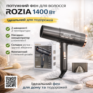 Дорожній фен із концентратором Rozia HC8152 / Фен для волосся / Компактний фен