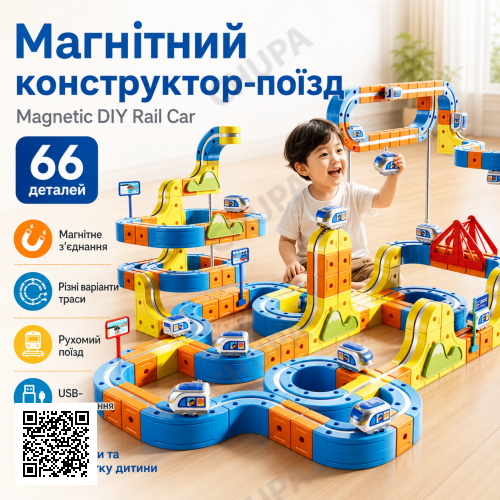 Магнитный конструктор поезд Magnetic DIY Rail Car / Детский конструктор / Магнитная железная дорога для детей