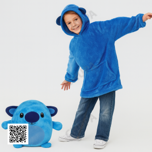 Дитячий плед-толстовка Hugle Hoodie «Морський бриз» (синій) — теплий флісовий плед із рукавами та капюшоном