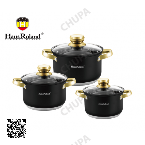 Набір каструль Haus Roland HR131-6, 3 шт. з неіржавкої сталі 2,9/3,9/5,1 л. Чорний (HR131-6)