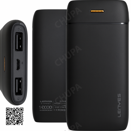 Повербанк LENYES PX167 10000 mAh з LED-індикатором і 2 USB, чорний