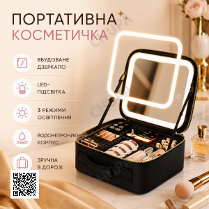 Портативна косметичка шкіряна з дзеркальцем зі світлодіодною LED-підсвіткою.