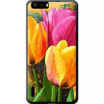 Чехол на Huawei Honor 6 Plus Нарисованные тюльпаны