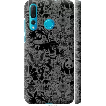 Чехол на Huawei Nova 4 Чёрно-серый стикер бомбинг