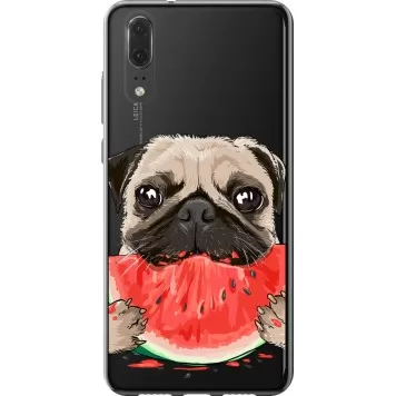 Чехол на Huawei P20 Мопс и арбуз