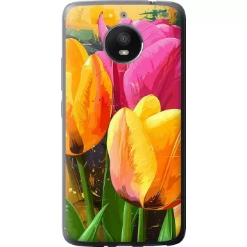 Чехол на Motorola Moto E4 Plus Нарисованные тюльпаны