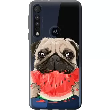 Чехол на Motorola One Macro Мопс и арбуз