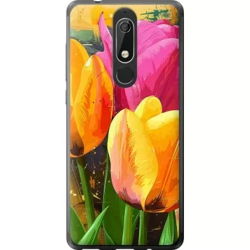 Чехол на Nokia 5.1 Нарисованные тюльпаны