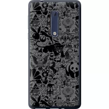 Чехол на Nokia 5 Чёрно-серый стикер бомбинг