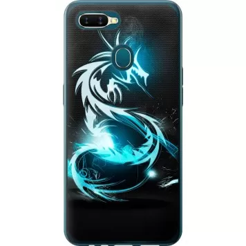 Чохол на Oppo A5S Біло-блакитний вогненний дракон