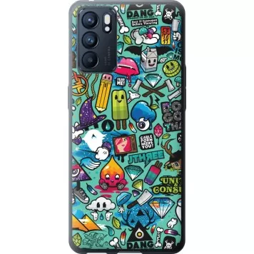 Чехол на Oppo Reno6 5G Стикер бомбинг 1