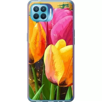 Чехол на Oppo Reno 4 Lite Нарисованные тюльпаны