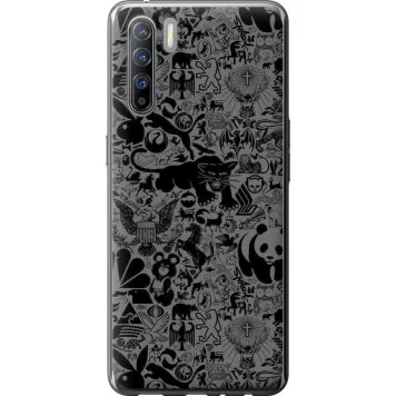 Чехол на Oppo Reno 3 Чёрно-серый стикер бомбинг