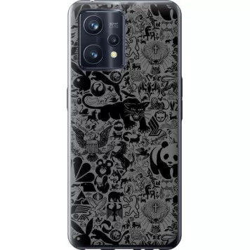 Чехол на Realme 9 Pro Plus Чёрно-серый стикер бомбинг