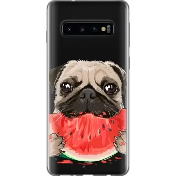 Чехол на Samsung Galaxy S10 Мопс и арбуз
