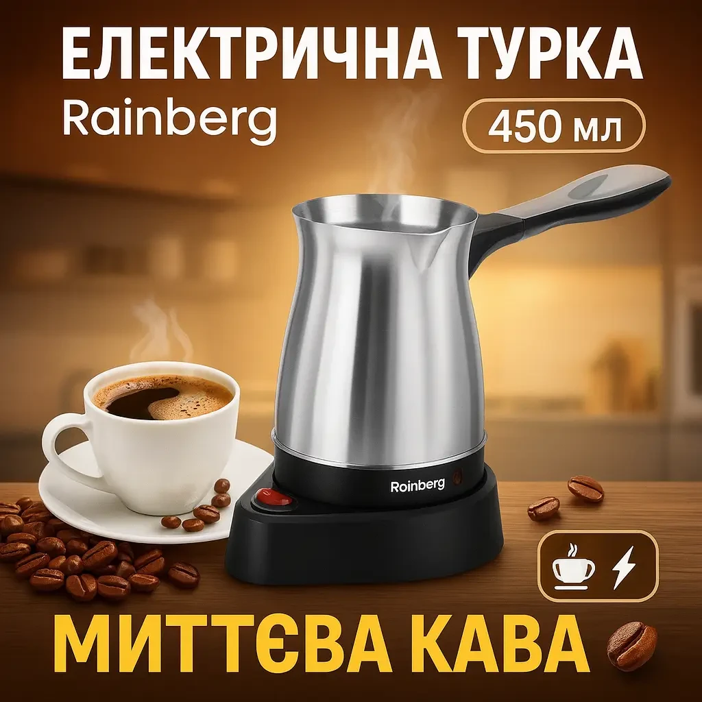 УЦІНКА! Турка Електрична Кавоварка Rainberg RB-612 (Плохе паковання, немає ручки 3264)
